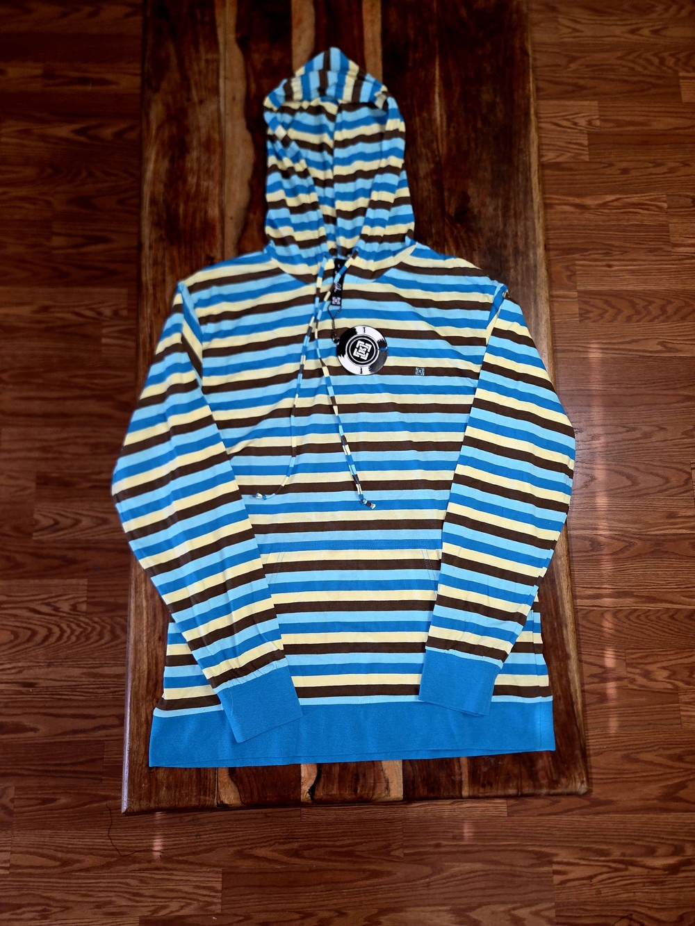 Steve Aoki/KR3W Collab Striped Blue, Brown & Yellow Hooded Pullover
